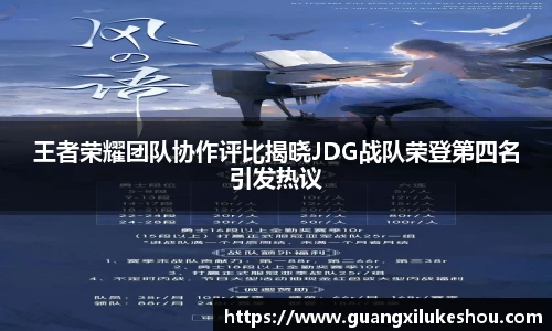 王者荣耀团队协作评比揭晓JDG战队荣登第四名引发热议